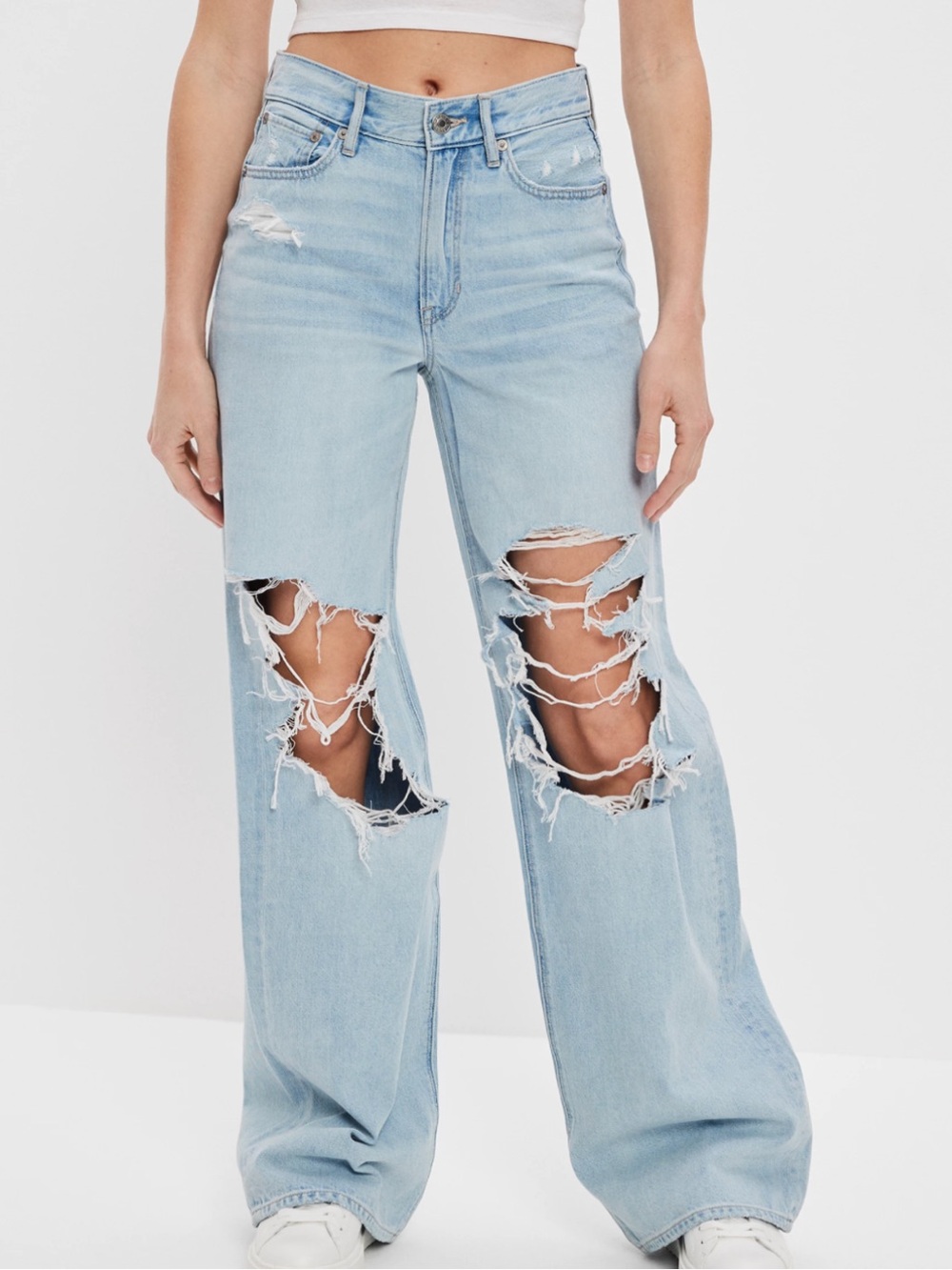 American Eagle Womn 16 LONG Dreamy Drape Super High-Rise Baggy Wide Leg Jean NWT